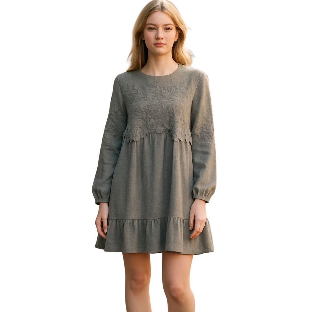 Umgee Peasant Mini Dress With Lace Bodice S